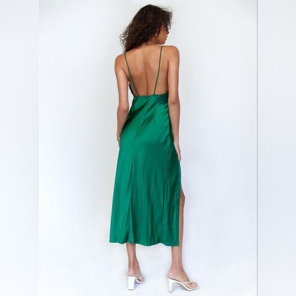 Princess Polly Green Walk The Line Satin Cowl High Slit Maxi Slip Dress XXS - Picture 8 of 8
